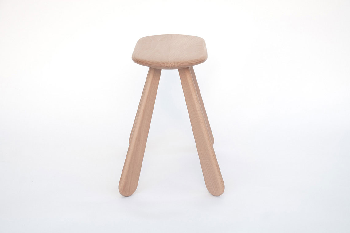 24d-studio designed Atlas solid beech stool side elevation with white background