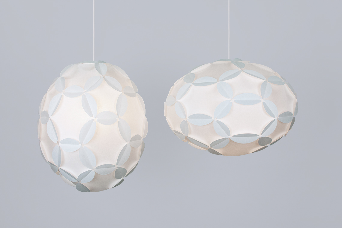 FCloud Lighting collection comes in two shapes, elongated along vertical axis sphere is 26 cm in diameter, and elongated along horizontal axis sphere is 34 cm in diameter..