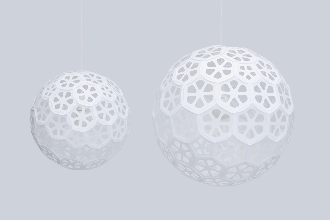 Flower Ball Lighting collection comes in two sizes, Large sphere is 60 cm in diameter, and medium is 40 cm in diameter.