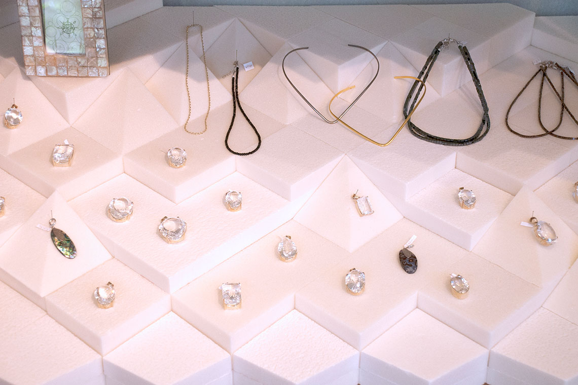 Various jewelry range exhibited on each grid platform
