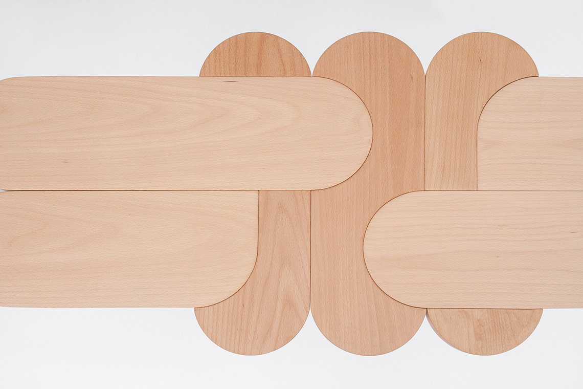 Top view of solid beech wood bench from Moku Plus collection