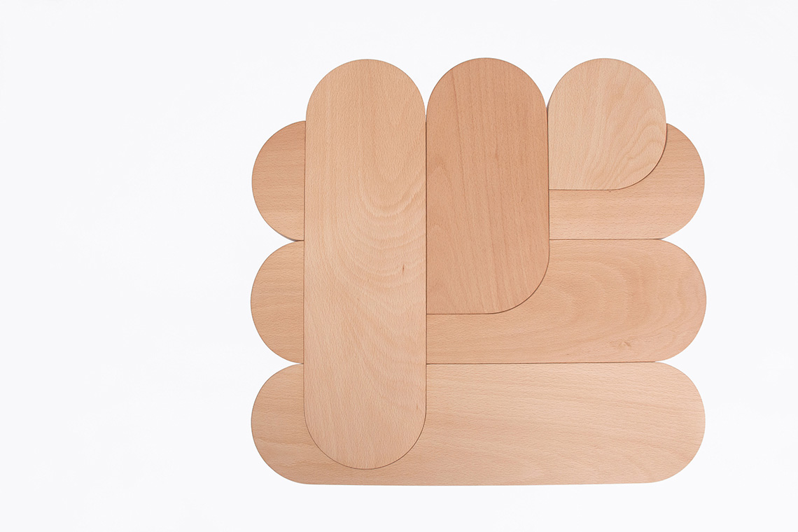 Top view of solid beech wood stool from Moku Plus collection
