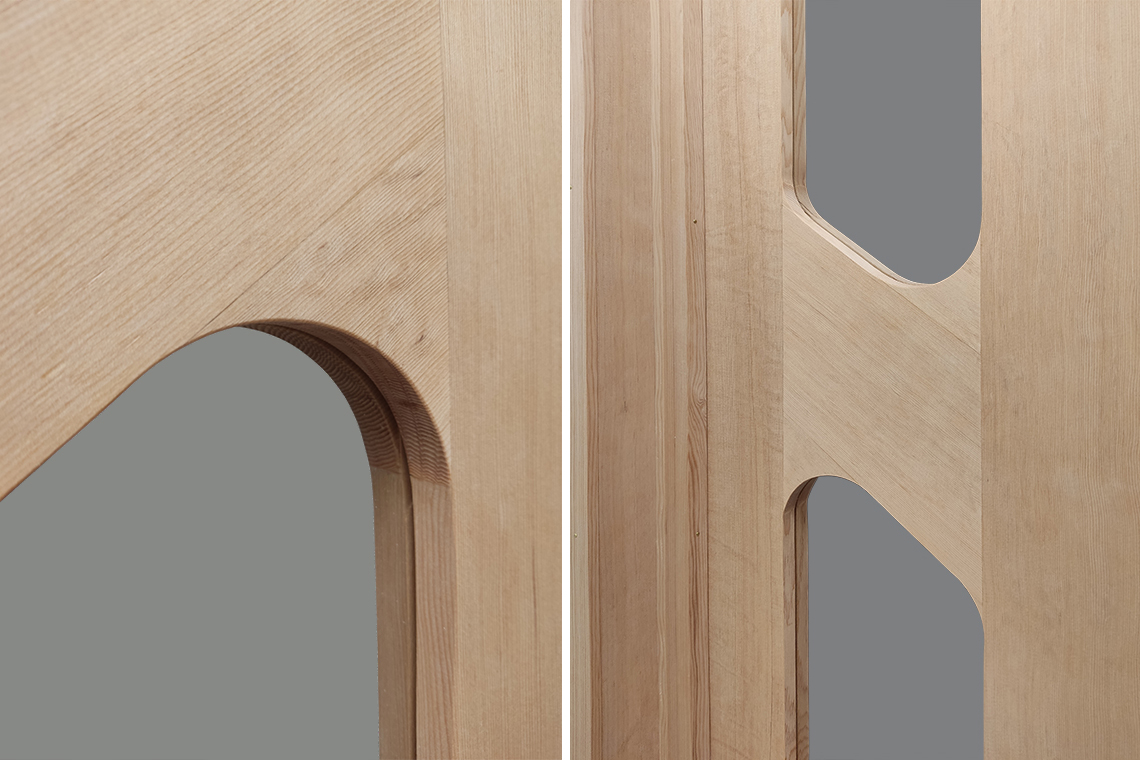 Arsnova Music studio entrance shows door design details fabricated in solid wood 