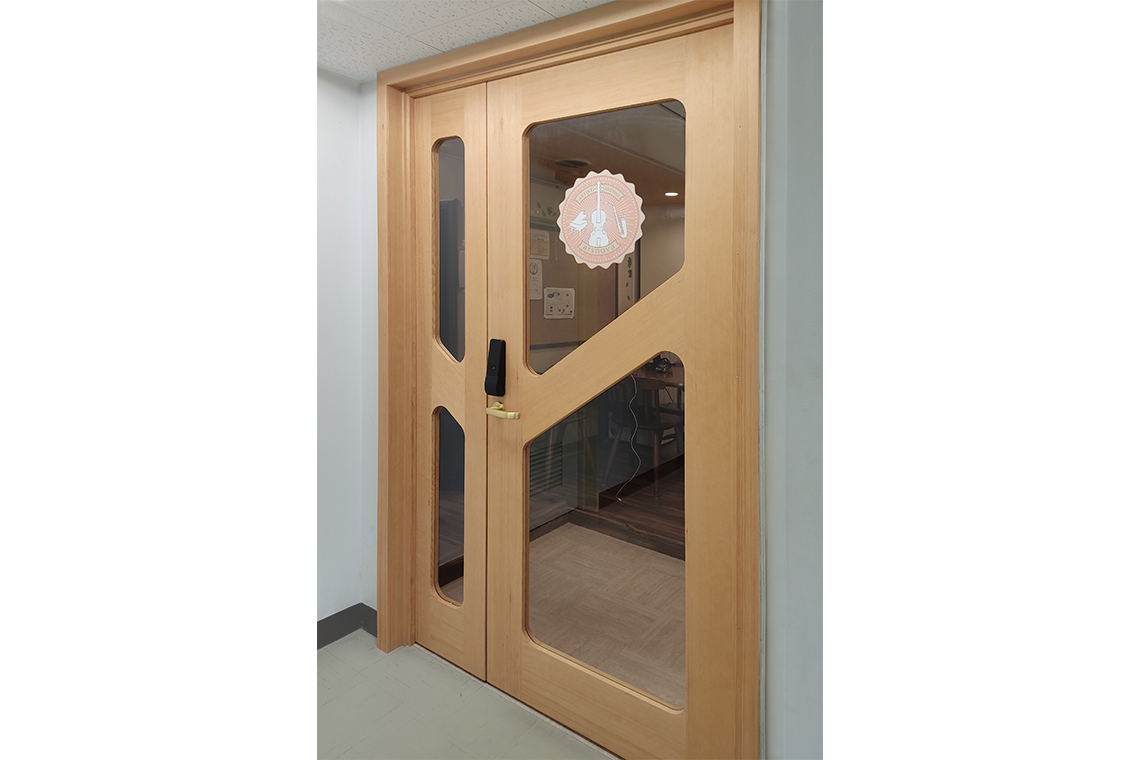 Music studio entrance is custom door designed by 24d-studio made with pine solid woood 
