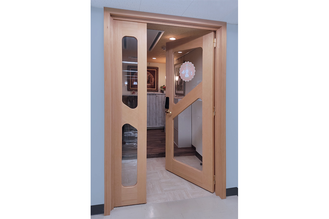 Arsnova music studio entrance is custom wood door designed by 24d-studio 