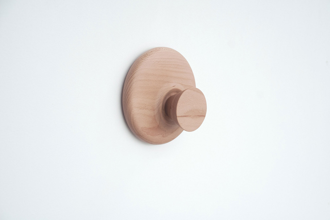 Orbit small round wood  wall hook perspective view