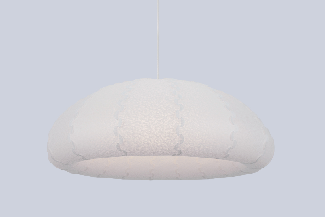 Bright white Puff large ceiling lamp is made with 16 interlocking laminated paper panels by 24d-studio.