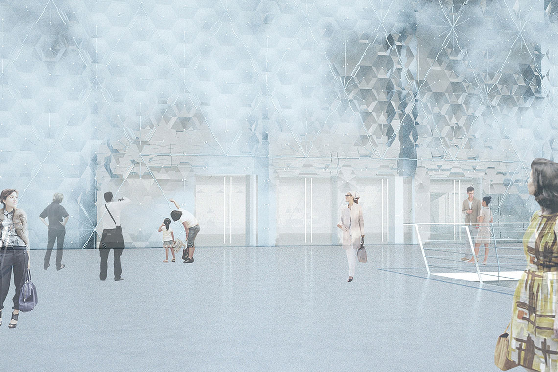 Fog Cinema proposal for Puskinsky theater façade zoom-in rendering view