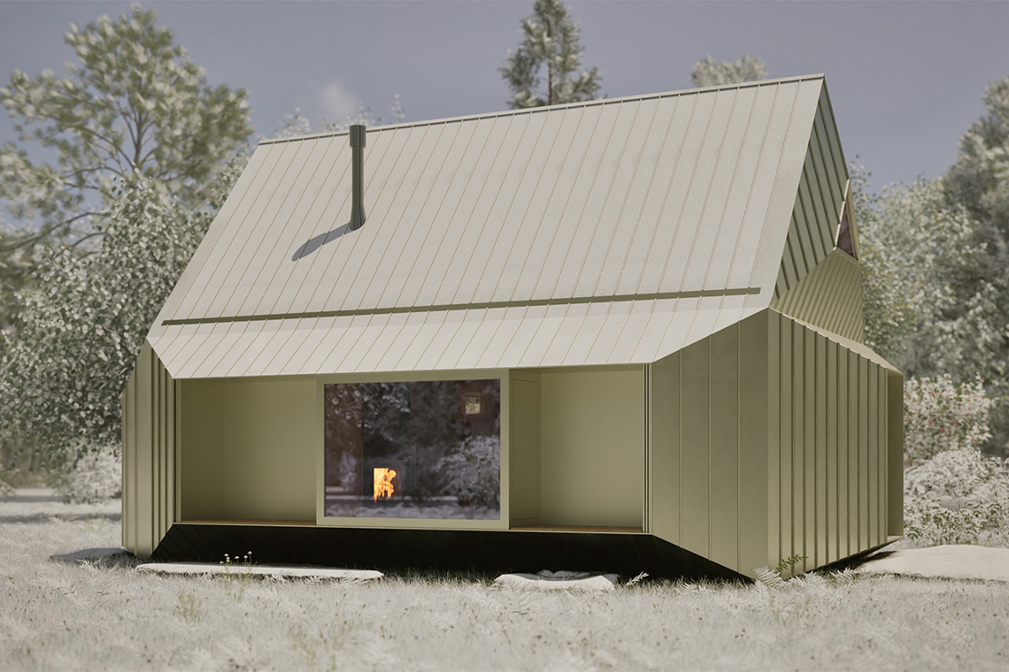 Winter view of Forest Cabin in Toyooka area of Hyogo. 