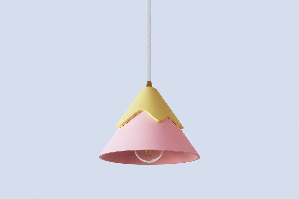 Yellow and pink Rei Pendant light celebrates the beauty and fleeting nature of blossoming spring on Japan mountain peaks.