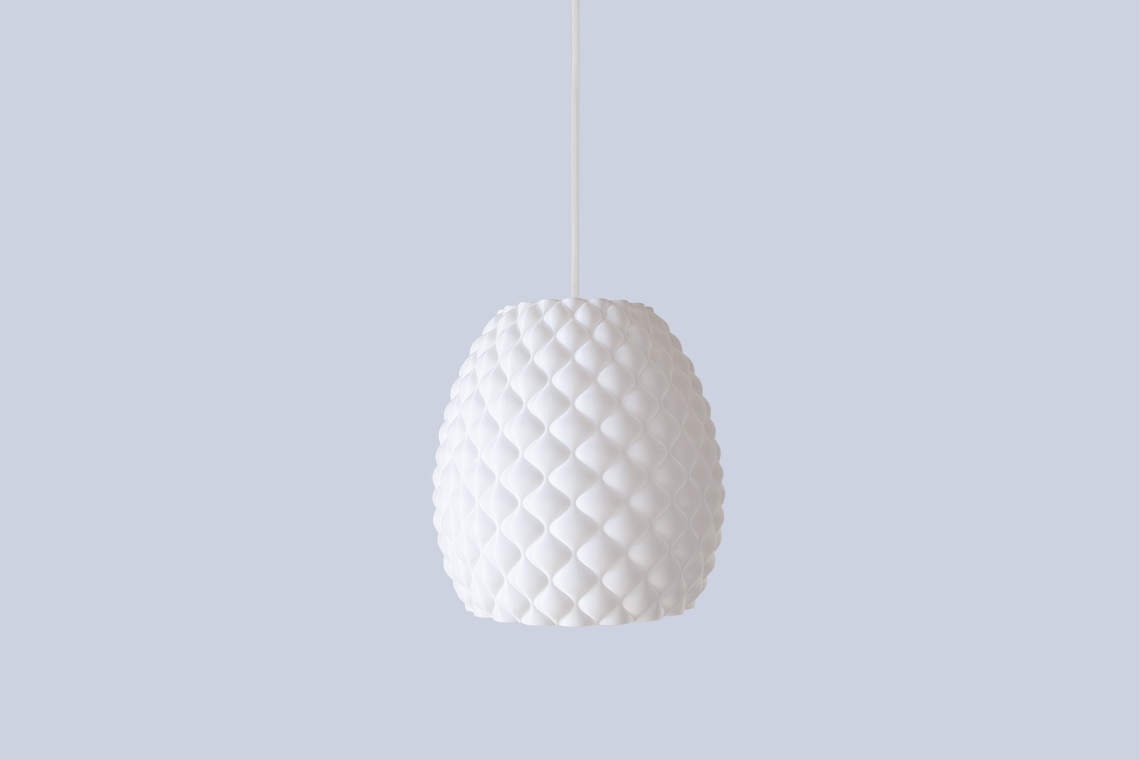 Wave is a sculptural pendant lamp inspired by rippling and shimmering ocean and 3d printed with biodegradable plastic.