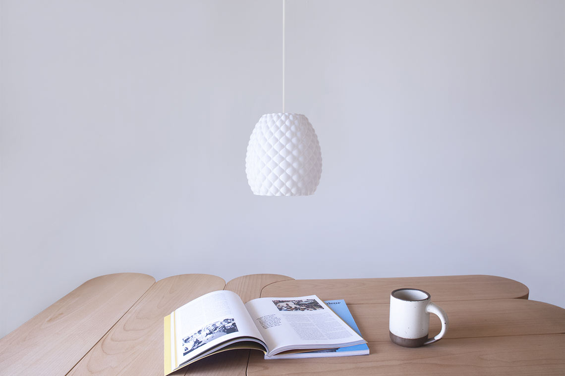 Wave Pendant is lightweight and small lampshade looks striking in a group or as a center piece in a compact space.